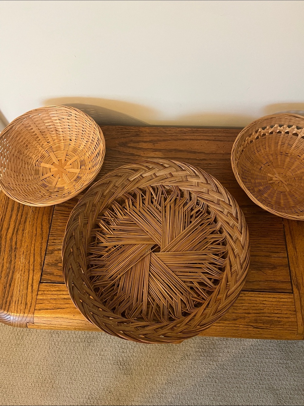 Three Woven Decorative Baskets - Natural Brown Rattan